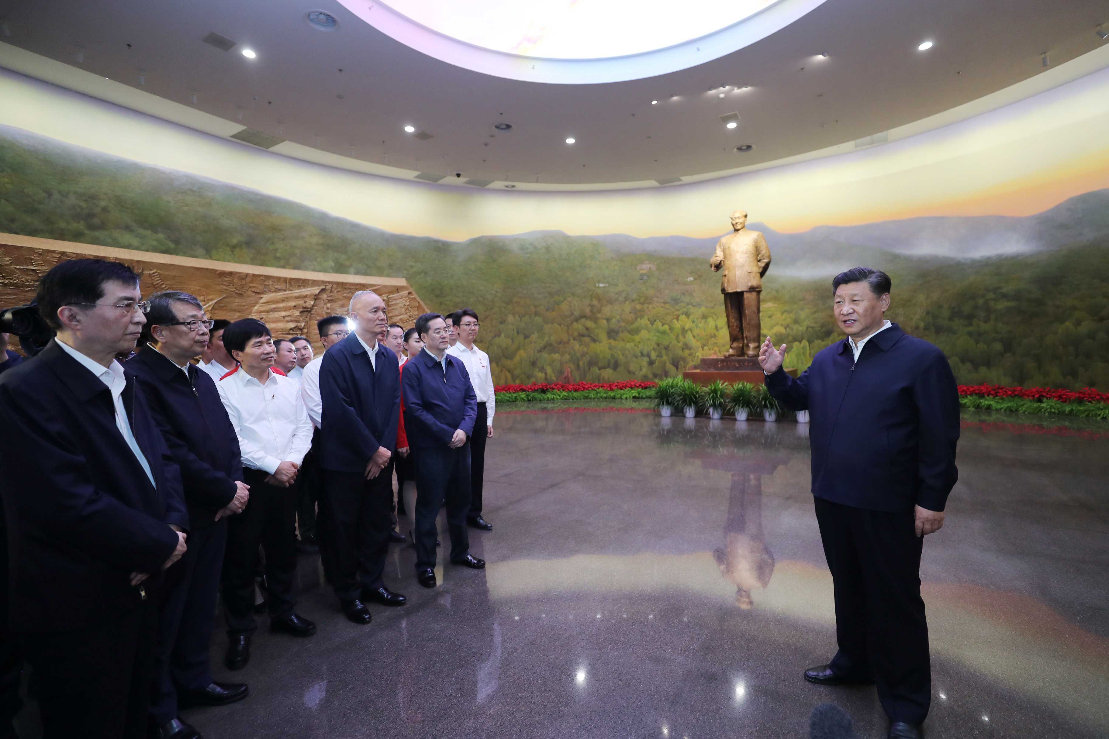  Chinese President Xi Jinping, also general secretary of the Communist Party of China (CPC) Central Committee and chairman of the Central Military Commission, delivers a speech as he visits an exhibition on the history of the CPC Central Committee, watching documentaries and reliving the history of how the CPC Central Committee moved into Beijing in 1949, at a revolutionary memorial museum in the Fragrant Hills in Beijing, capital of China, Sept. 12, 2019. Xi visited a revolutionary memorial site in the Fragrant Hills in suburban Beijing on Thursday. (Xinhua/Ju Peng)